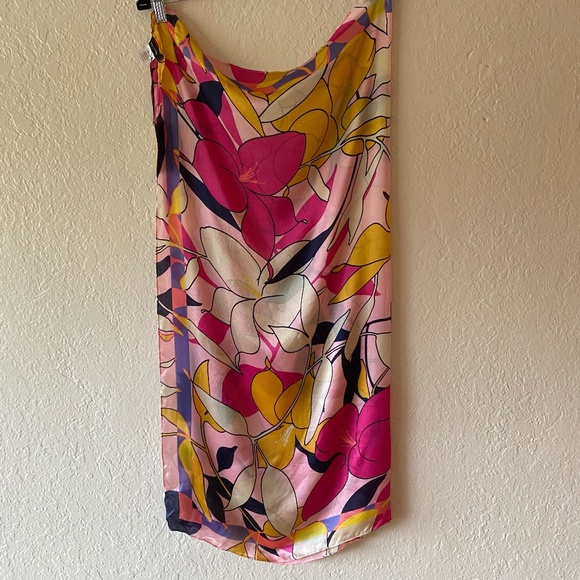 Halogen Floral Silk Scarf One Size Pink Yellow Colorblock Colorful - Picture 1 of 6